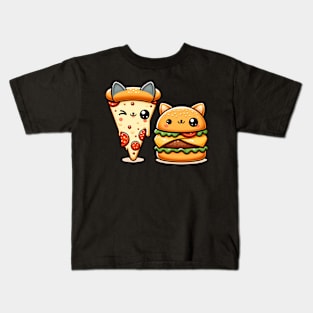 Kawaii Cat Buger and Pizza Lover Kids T-Shirt